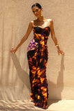 Nyra Smoke Print Sweetheart Ruched Maxi Dress