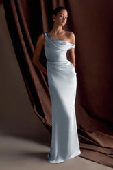 Dalia Off Shoulder Satin Maxi Dress Frosted Blue