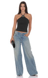 Rhinestone Rose Top in Black