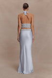Clementine Chiffon Hand Beaded Maxi Skirt Pale Blue