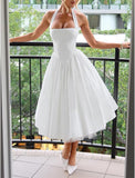 Women Halter Midi Dress Corset Back Layered Tulle Skirt A Line Formal Dresses Wedding Guest Bridal Shower