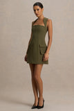 Mollie Khaki Square Neck Tailored Micro Mini Dress