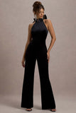 Alondra Black Velvet High Neck Straight Leg Jumpsuit