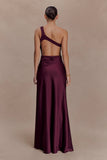 Lyla Asymmetrical Satin Maxi Dress Plum