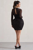 Alto Black Square Neck Mini Dress With Puff Skirt