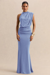 Umaira Powder Blue High Neck Maxi Dress