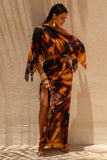 Nadine Smoke Print Asymmetric Maxi Skirt With Split