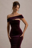 Candela Port Velvet Asymmetric Bardot Maxi Dress