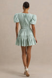 Laurelle Green Extreme Plunge Neck Mini Dress With Ruffling Detail