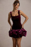 Sutton Port Velvet Square Neck Ruffle Hem Mini Dress
