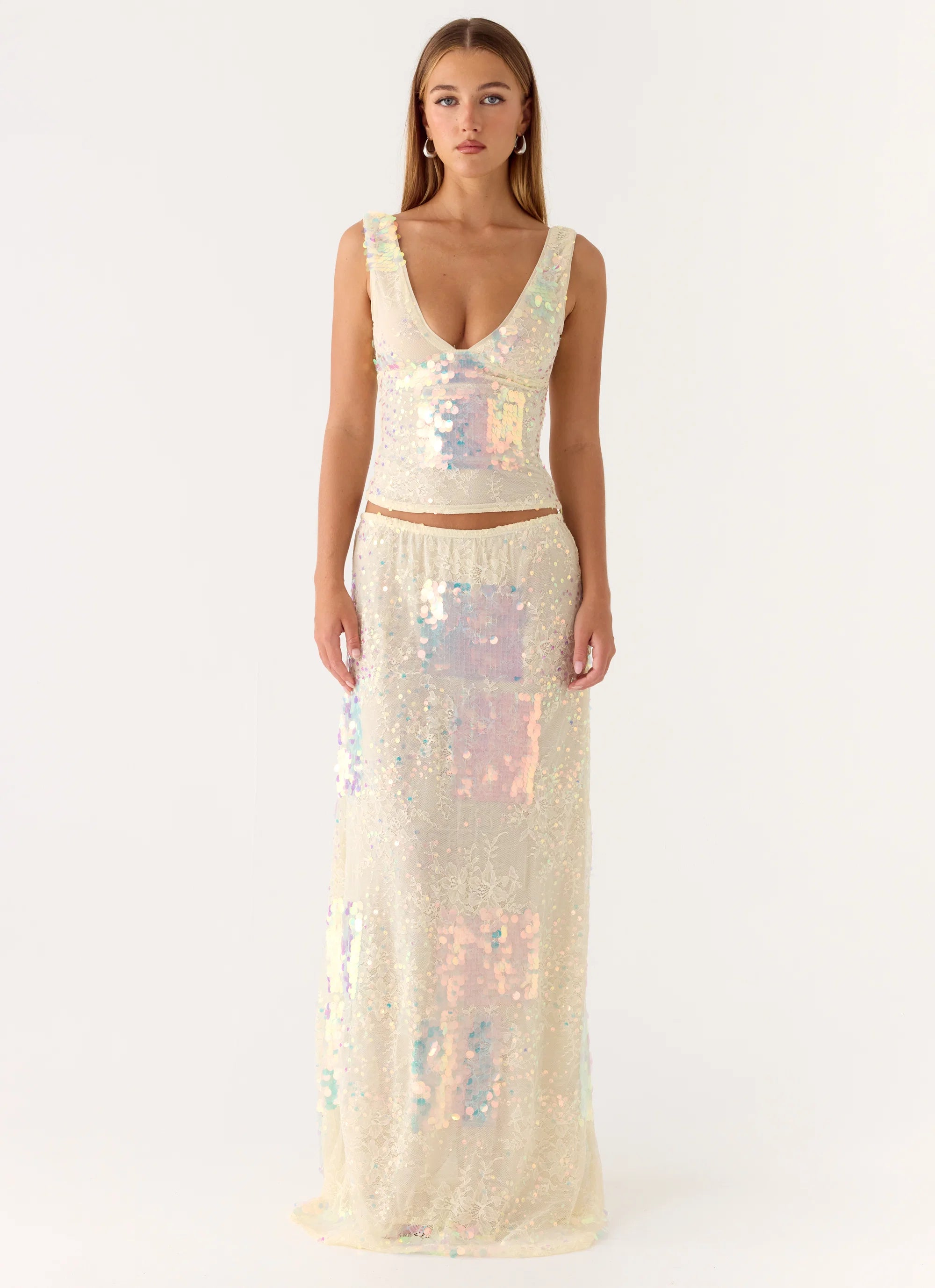 Erinah Sequin Maxi Skirt Yellow
