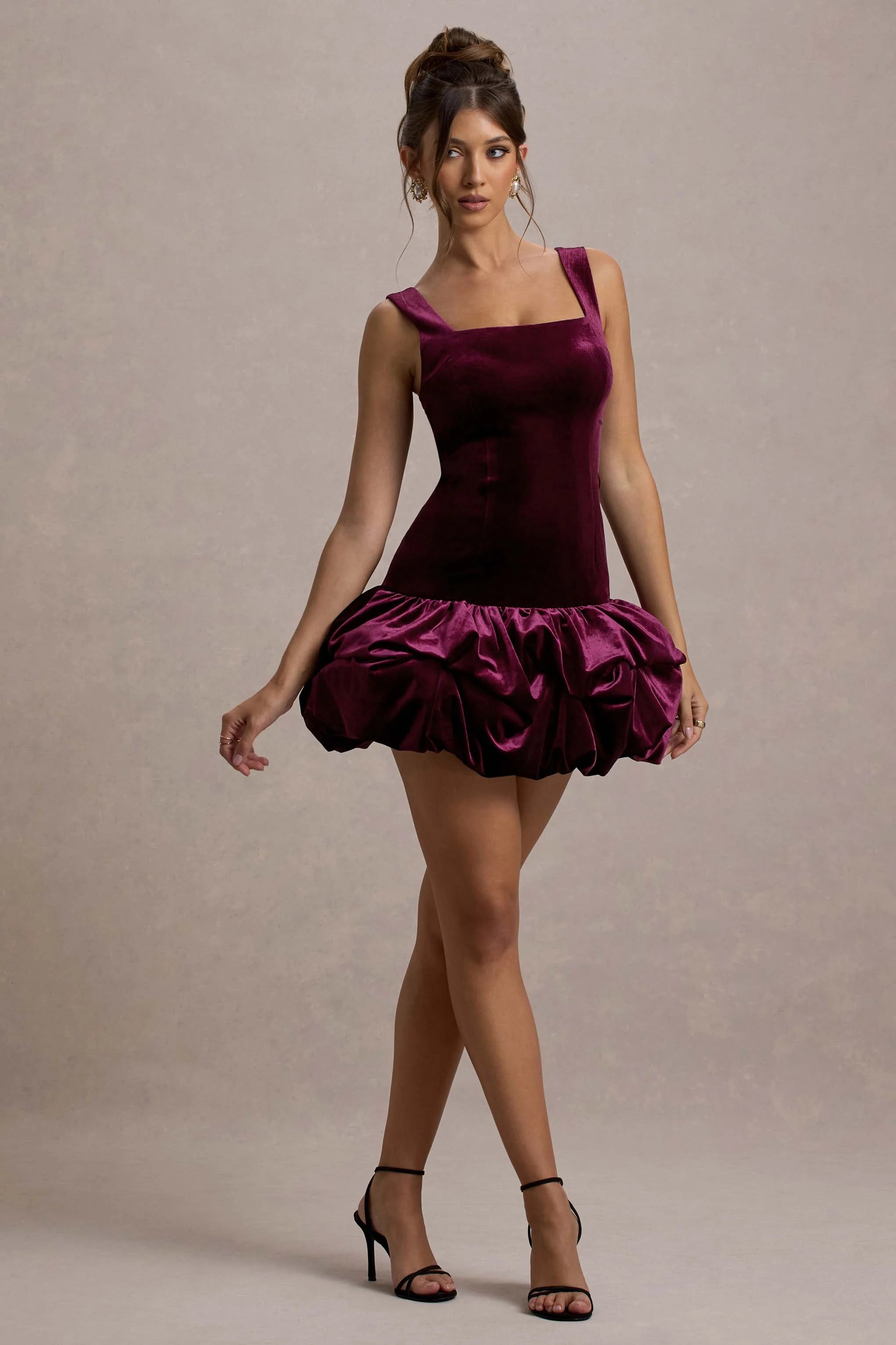 Sutton Port Velvet Square Neck Ruffle Hem Mini Dress