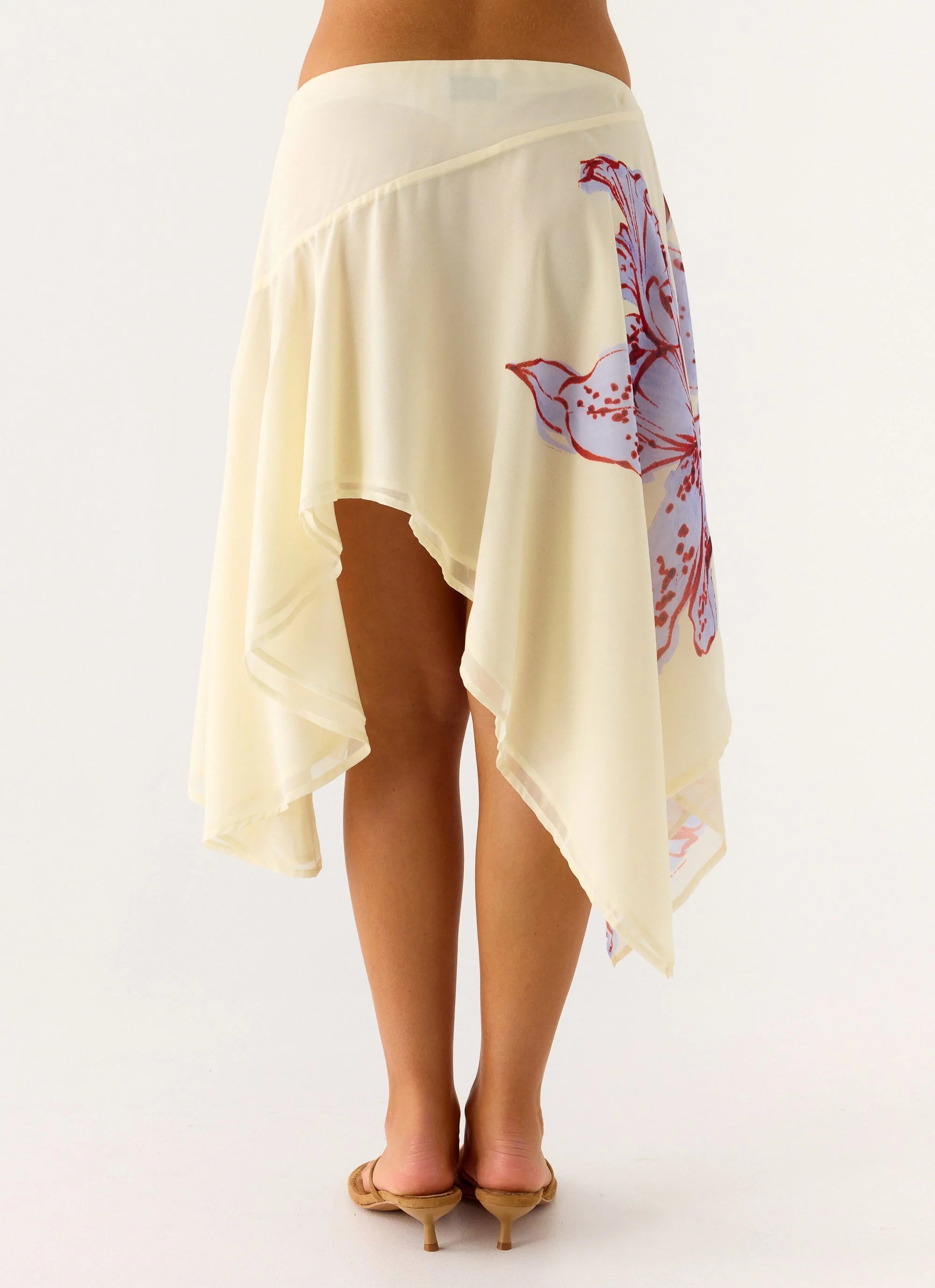 Kia Low Rise Asymmetrical Midi Skirt Purple Floral