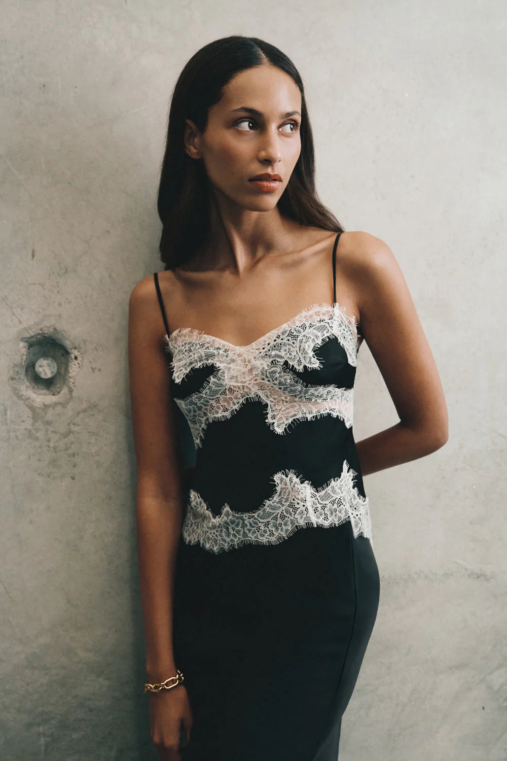 Nina Satin And Lace Camisole Black Ivory