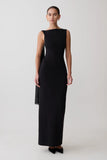 Farid Bandage Midi Dress With Chiffon Black