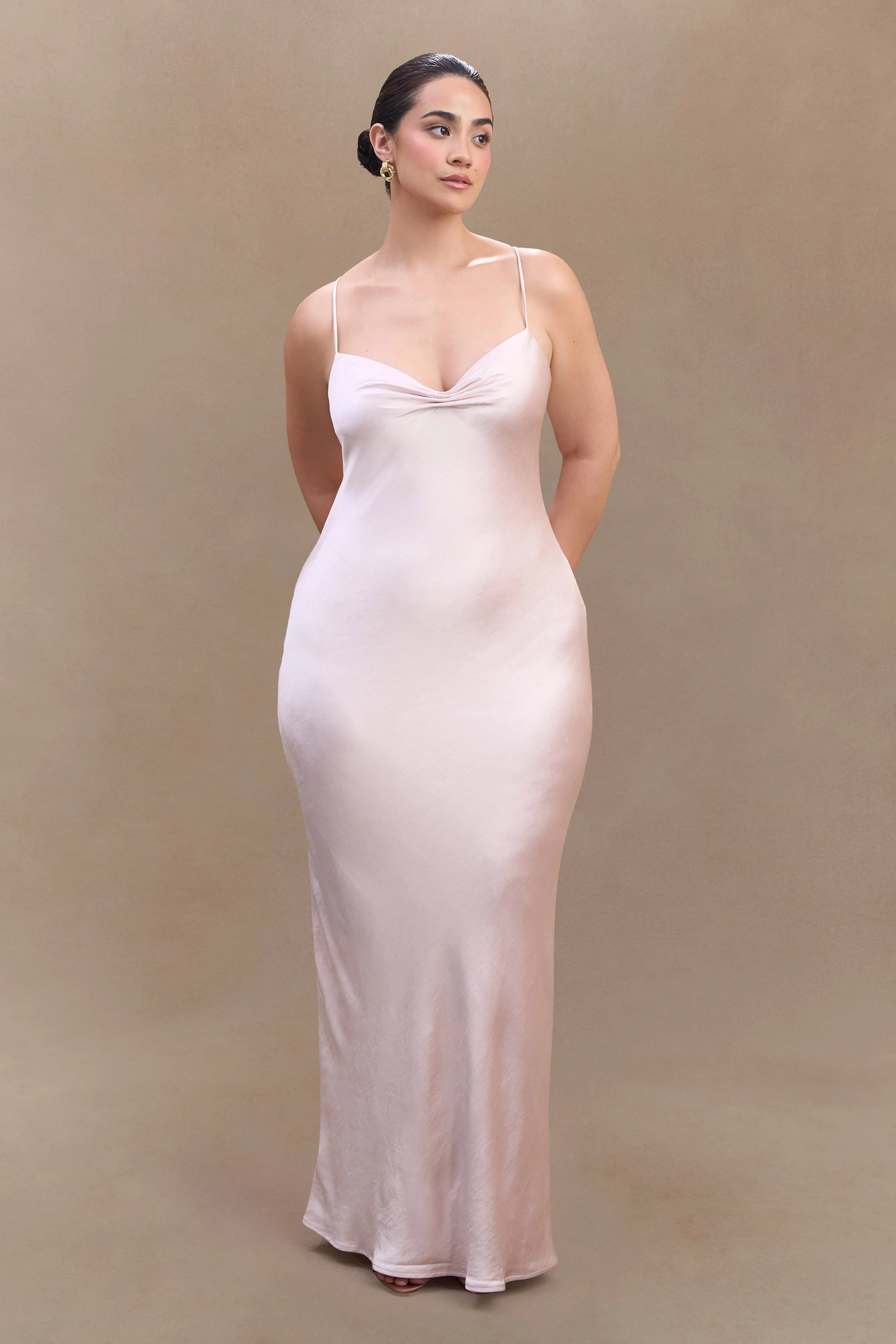 Lilly Sweetheart Satin Maxi Dress Soft Pink