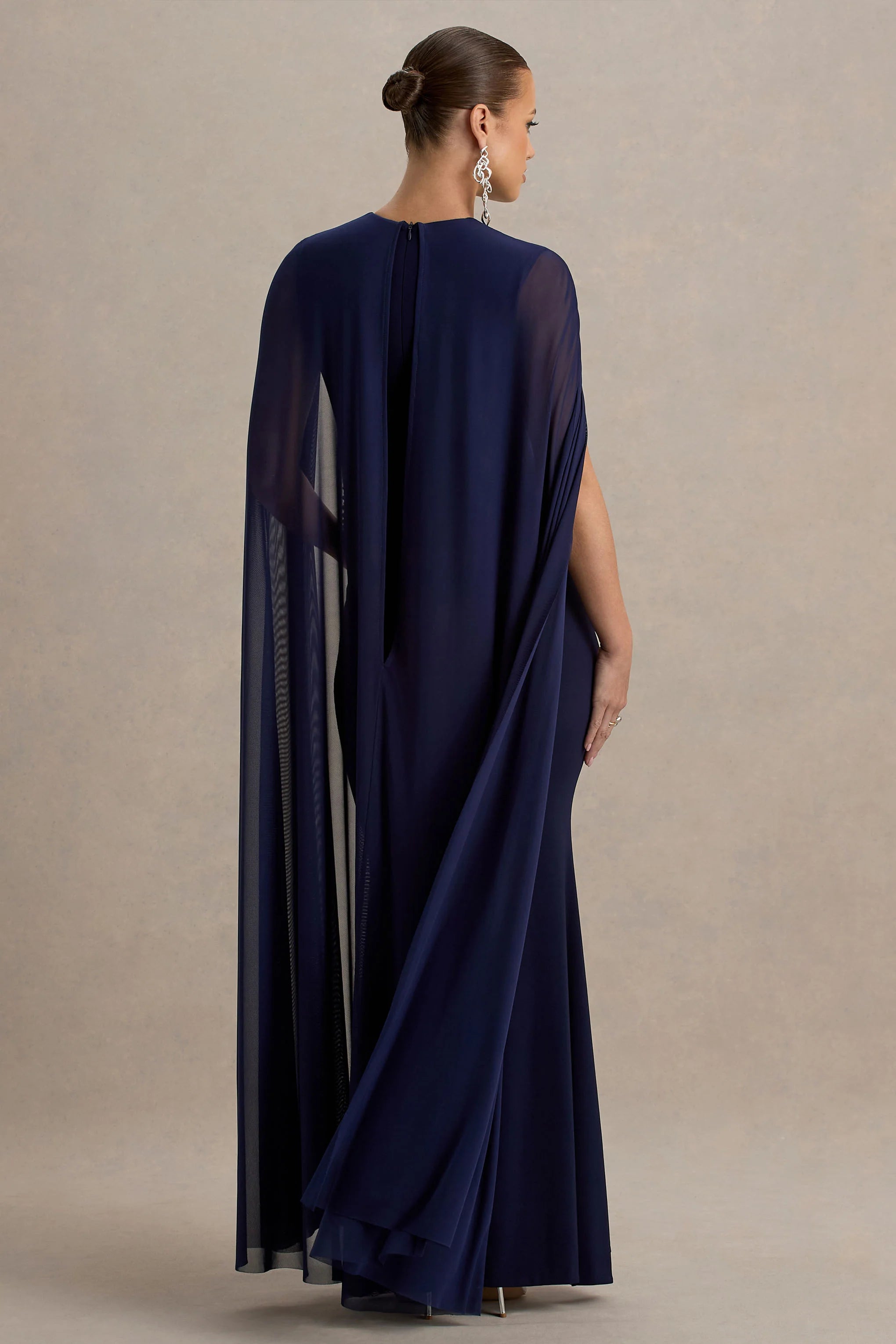 Currant Navy Crew Neck Maternity Maxi Dress With Cape