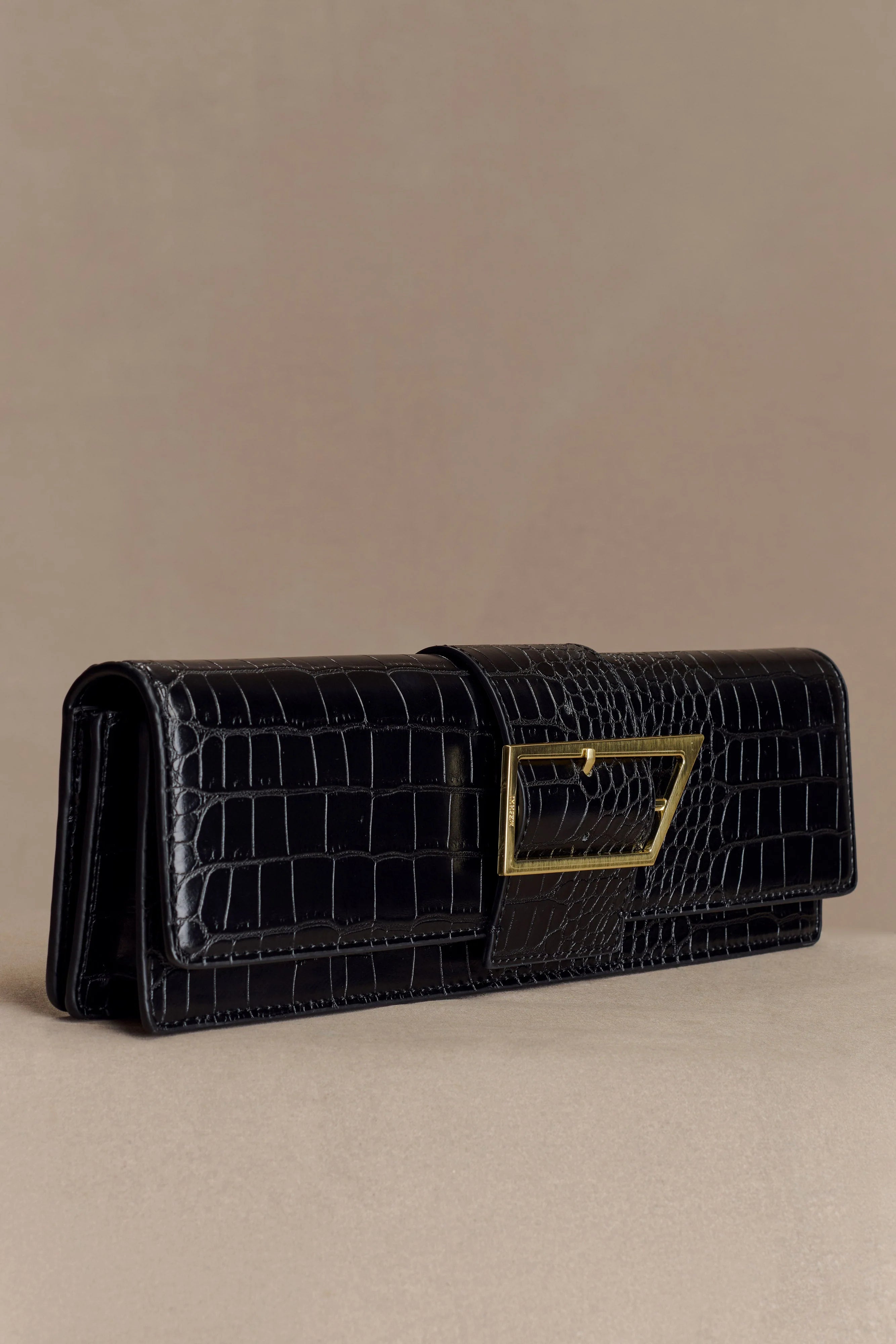 Jessica Faux Leather Crocodile Clutch Black
