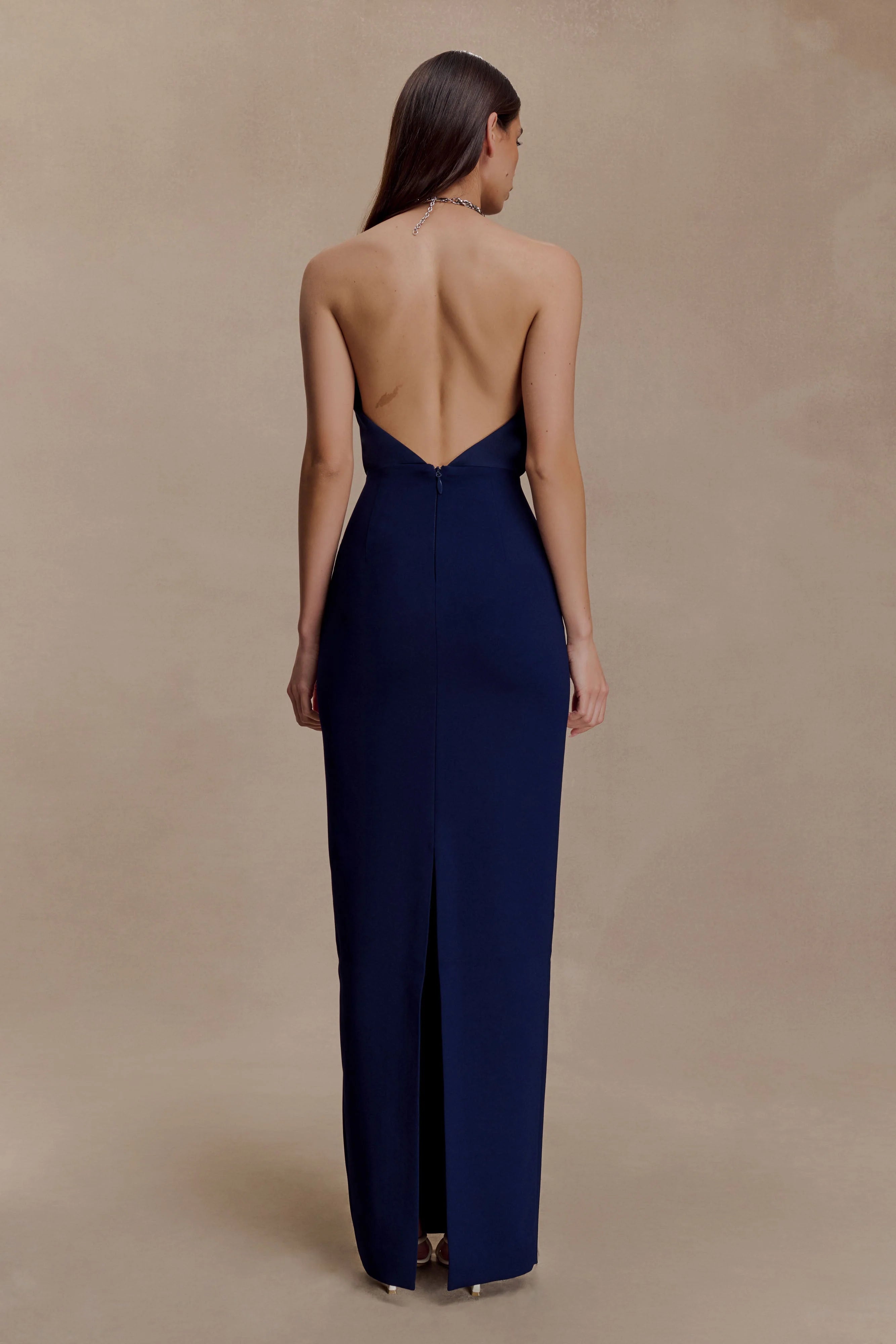 Elina Satin Necklace Maxi Dress Navy