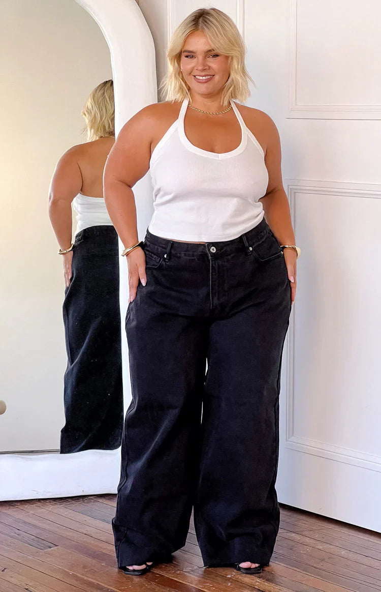 Shes Yours Black Wide Leg Boyfriend Jeans