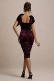 Tarna Port Velvet Midi Dress With Bow Straps