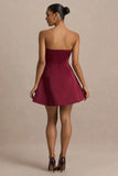 Lioray Burgundy Satin Bandeau Neck A Line Mini Dress