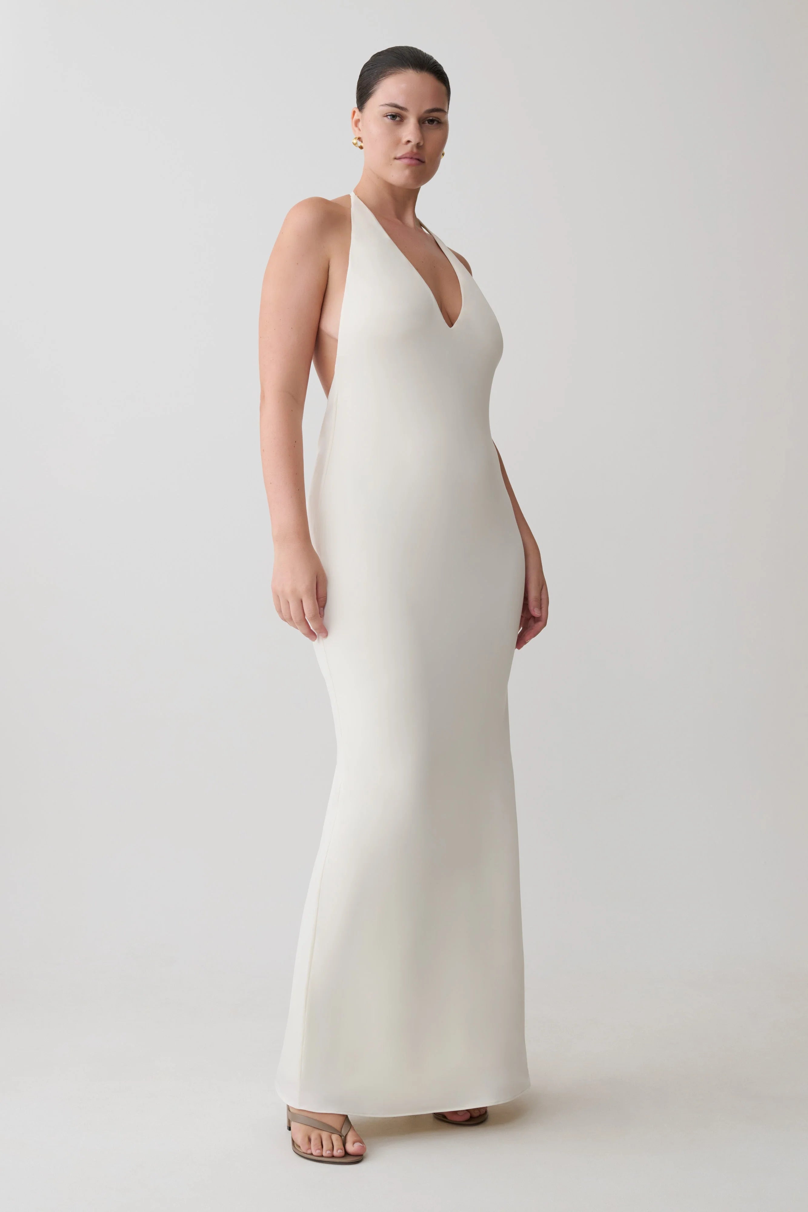 Hana Slinky Plunge Maxi Dress Ivory