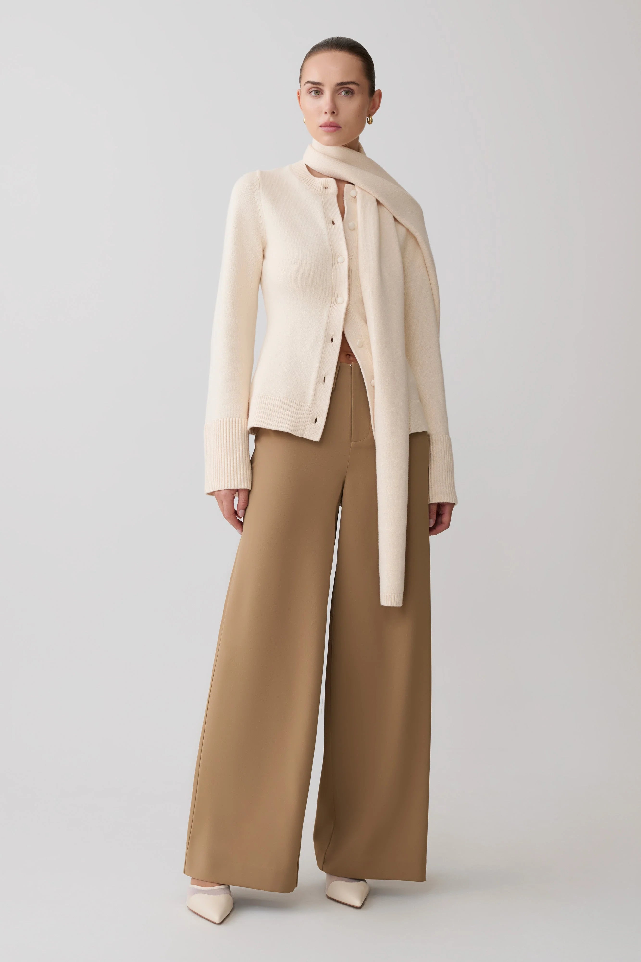 Lara Knit Cardigan With Scarf Ivory