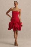 Erica Red Ruffle Puffball Mini Dress