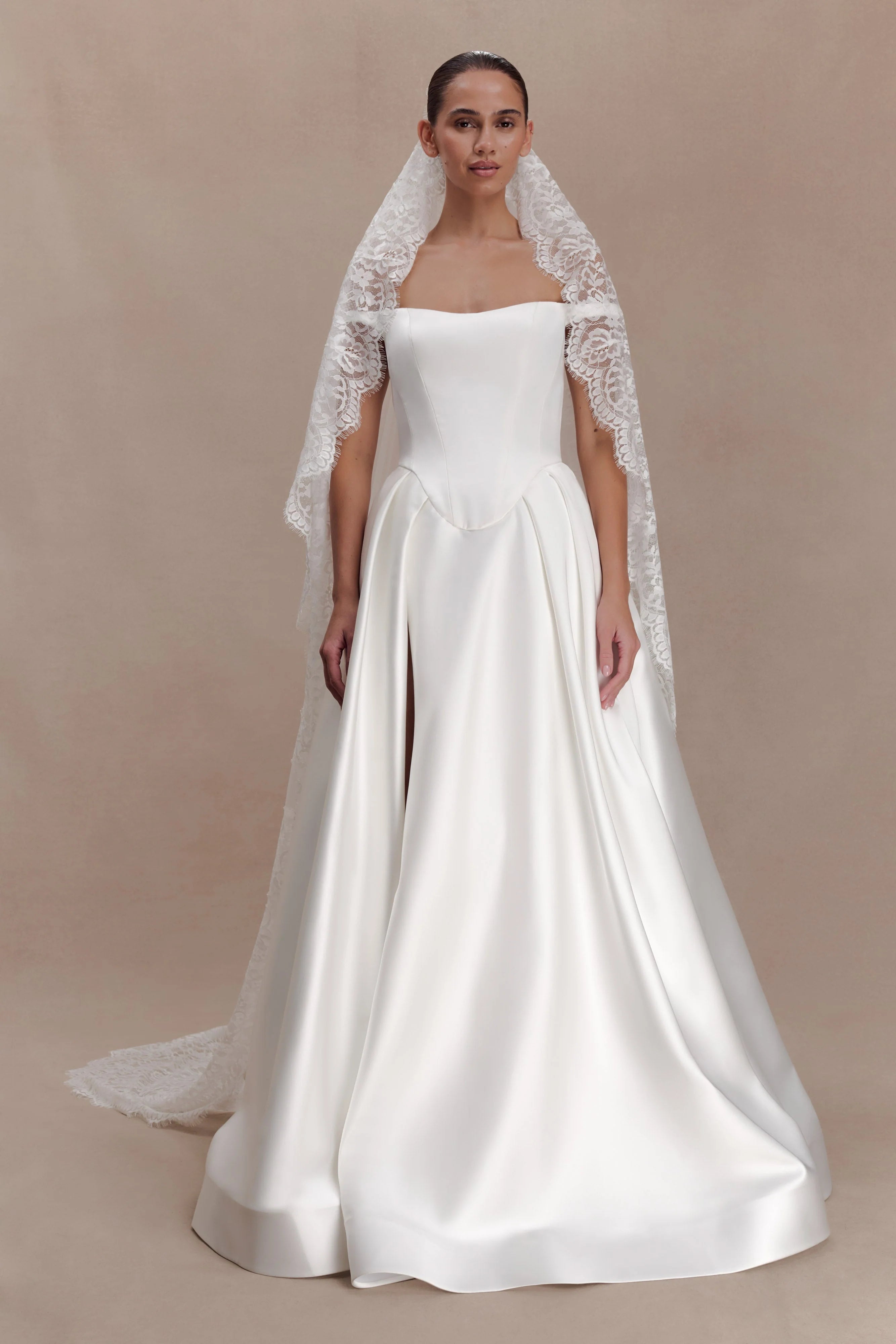 Cassia Lace Trim Veil White
