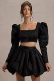 Eloisa Black Satin Puff Sleeve Cropped Jacket