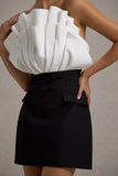 Clare Black White Ruffled Strapless Tailored Mini Dress