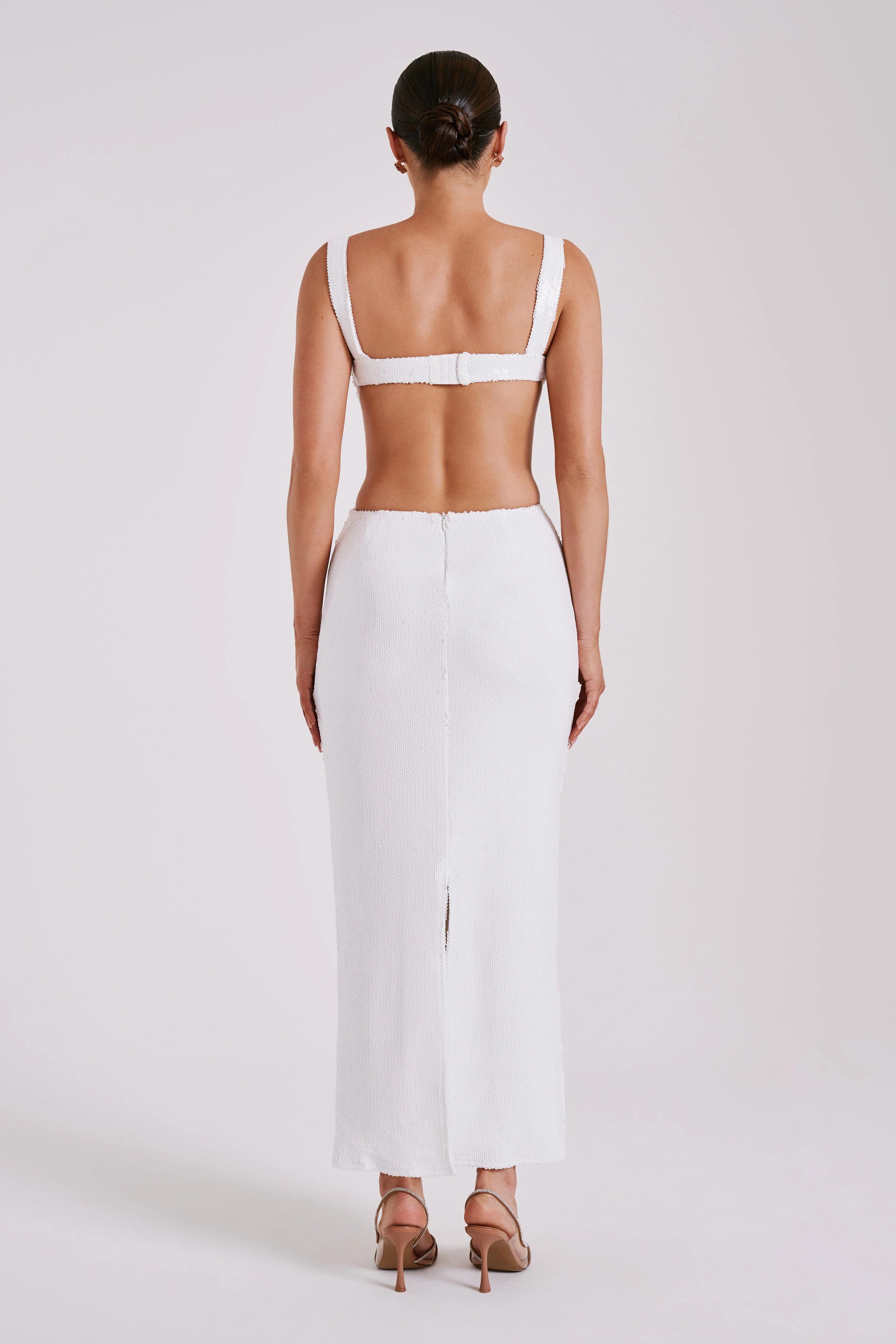 Adoria Sequin Cut Out Maxi Dress White