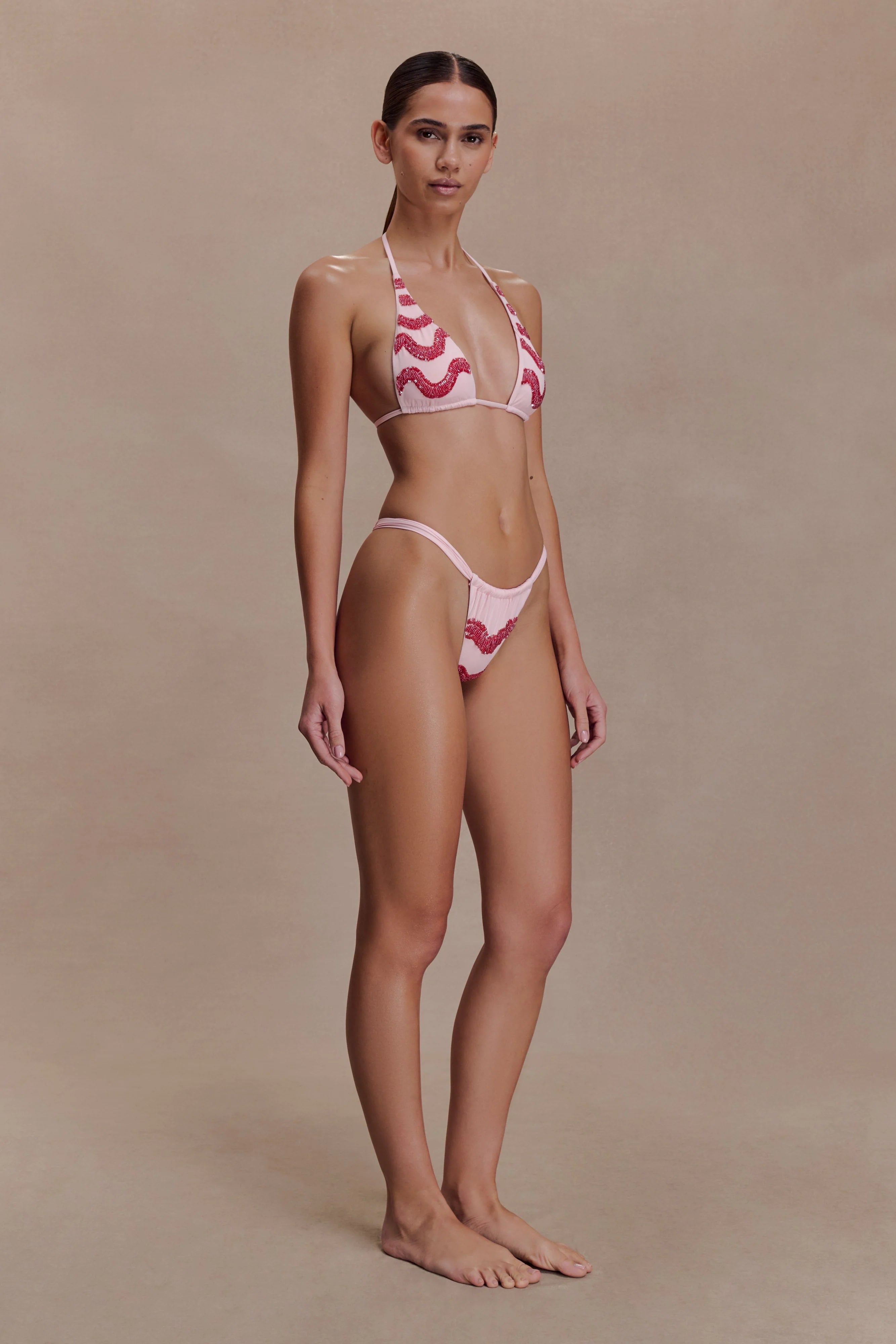 Robyn Beaded Triangle Bikini Top Pink