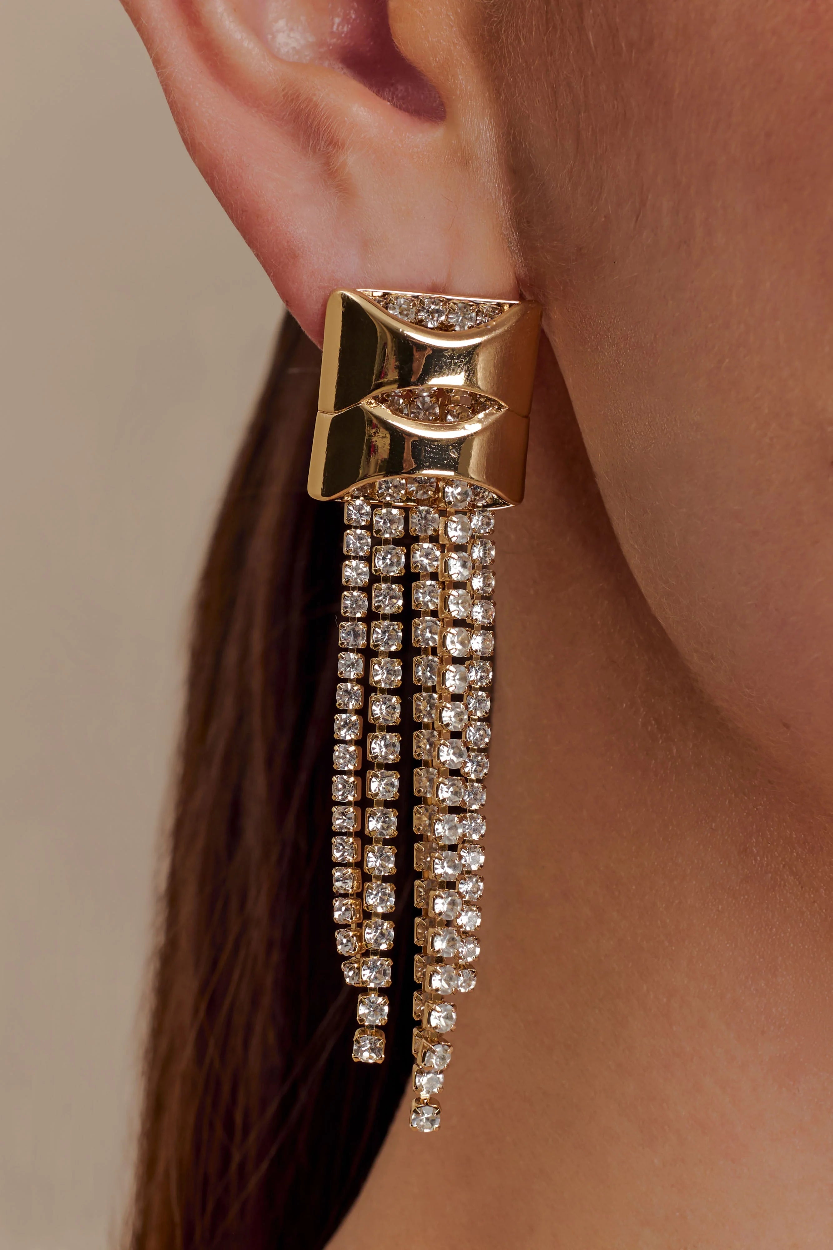 Shea Crystal Fringe Drop Earrings Gold