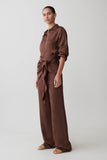 Gia Wrapped Tie Satin Pants Chocolate