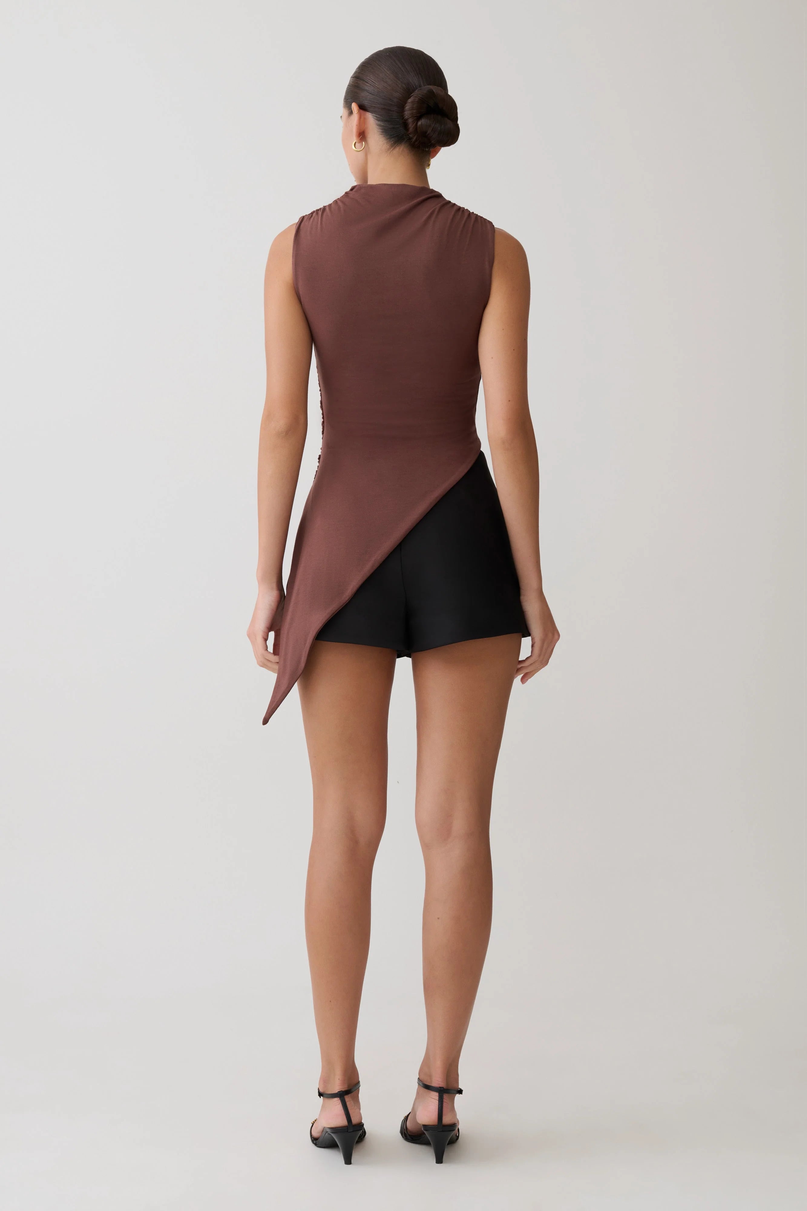 Suong High Neck Gathered Top Mocha