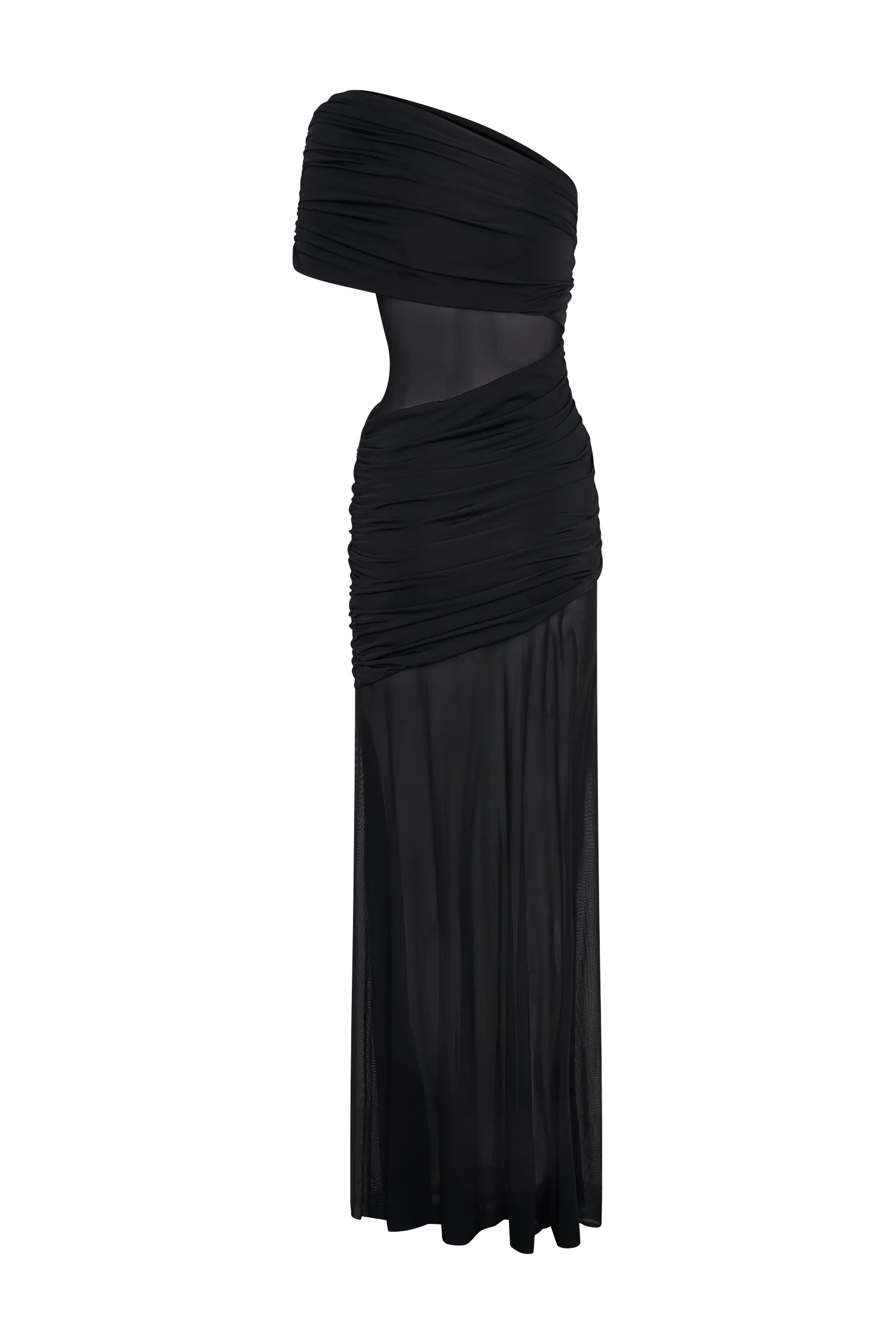 Dallas One Shoulder Mesh Maxi Dress Black