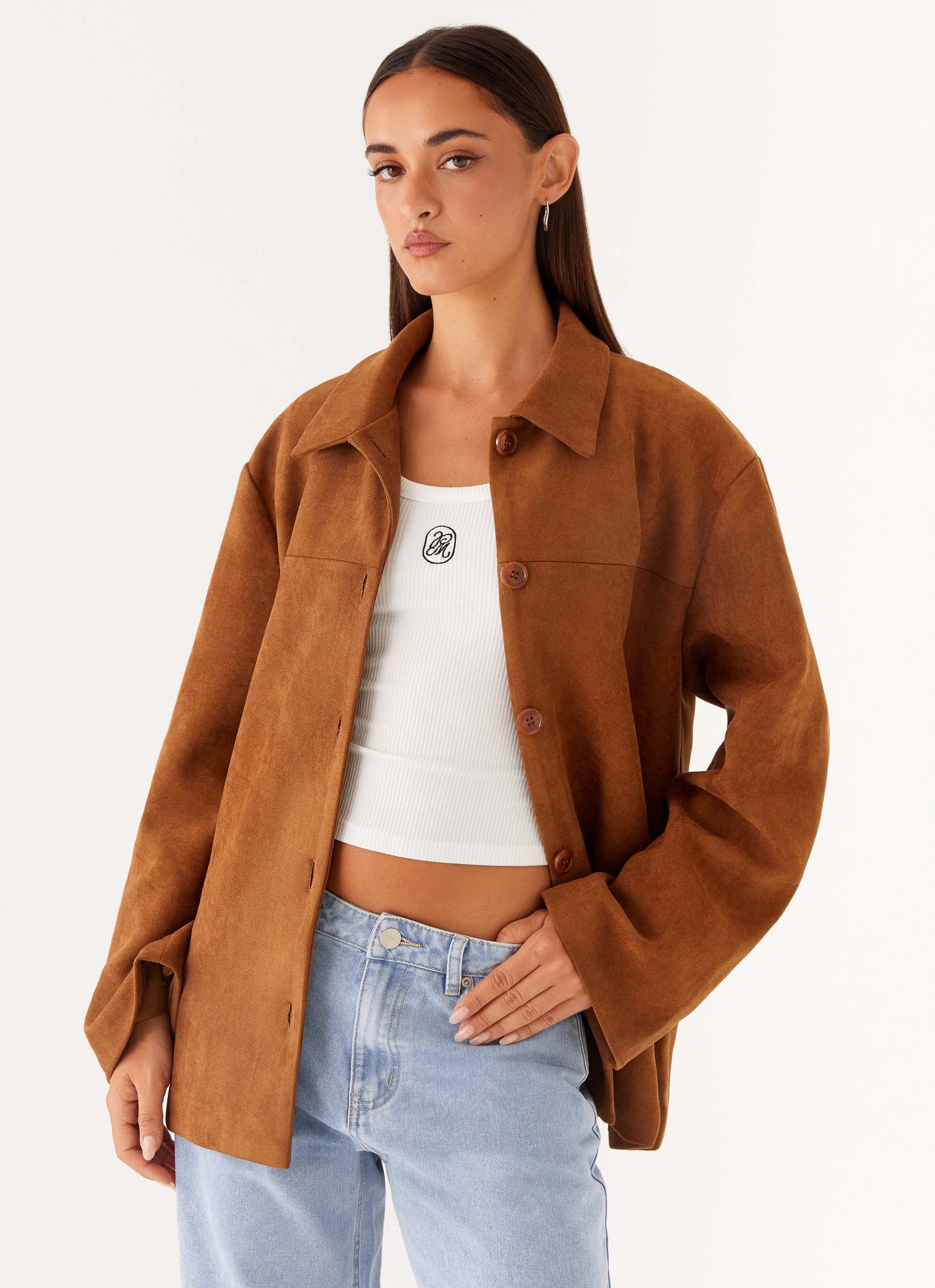 Devika Faux Suede Boxy Jacket Brown