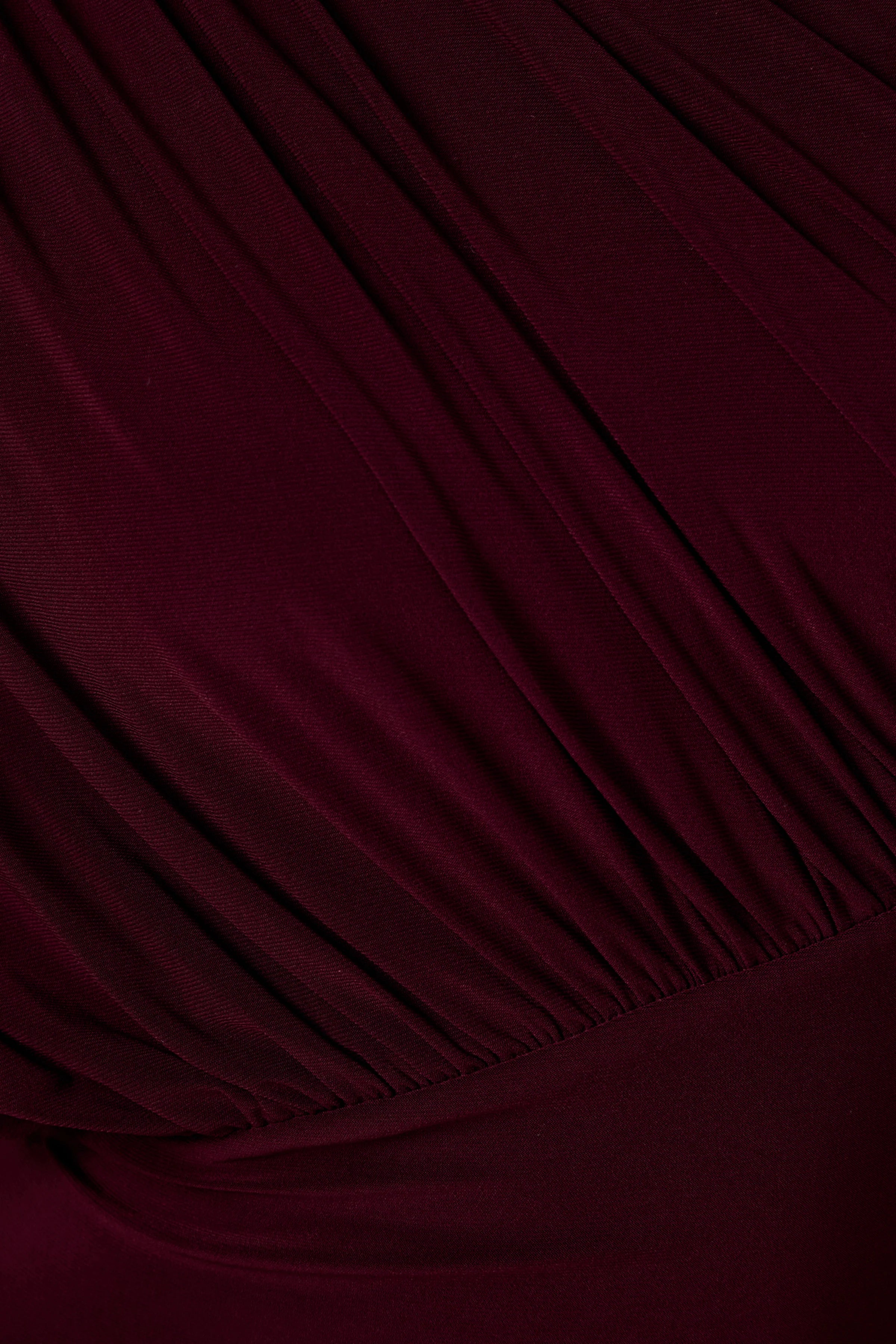 Kelsey Burgundy Asymmetric Neck Maxi Dress With Ruched Detailing