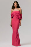 Serene Hot Pink Draped Bardot Maxi Dress