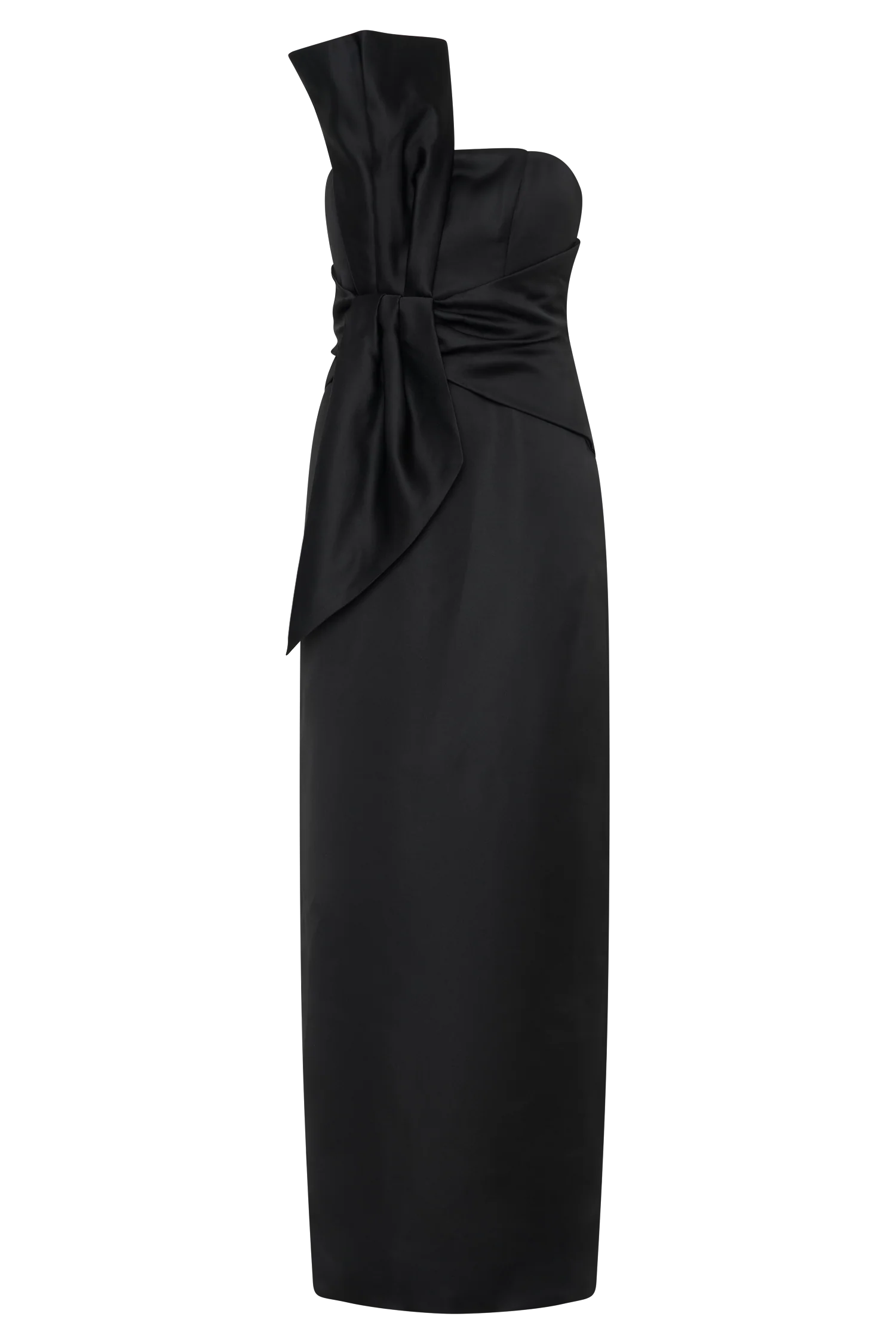 Cyrill Strapless Satin Structured Maxi Dress Black