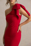 Ambretta Red One Shoulder Midi Dress With Bow