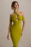 Selvina Green Cut Out Halter Neck Midi Dress