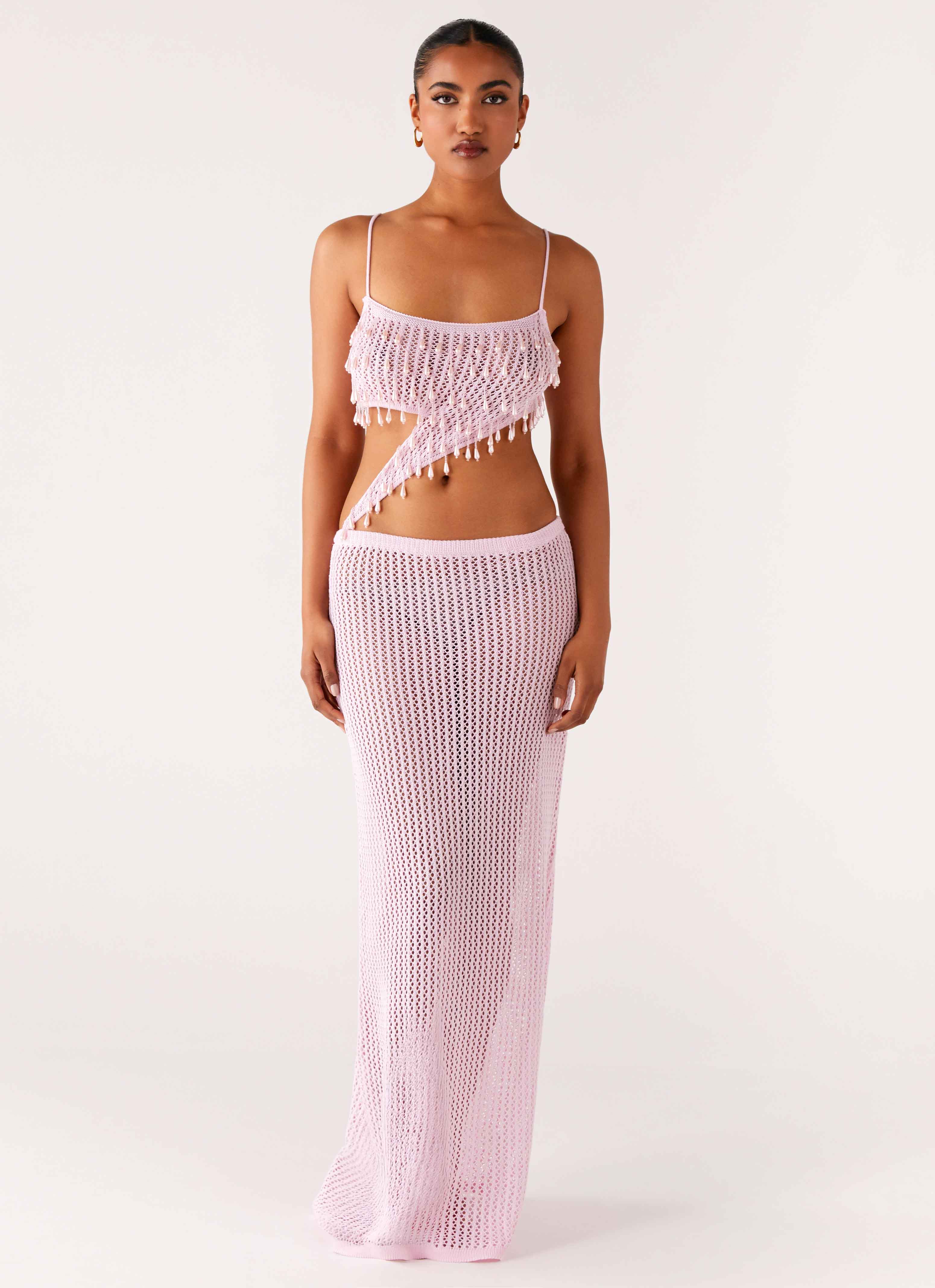 Shellbound Crochet Maxi Dress Pink