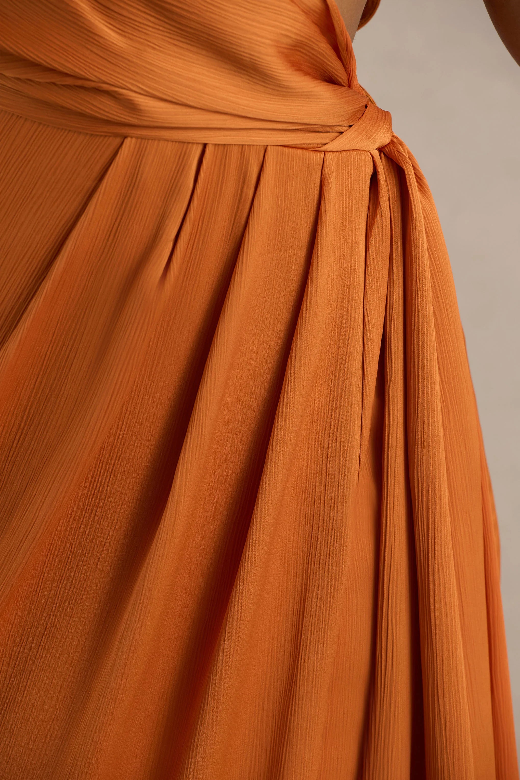 Livia Orange Plunge Neck Fishtail Maxi Dress