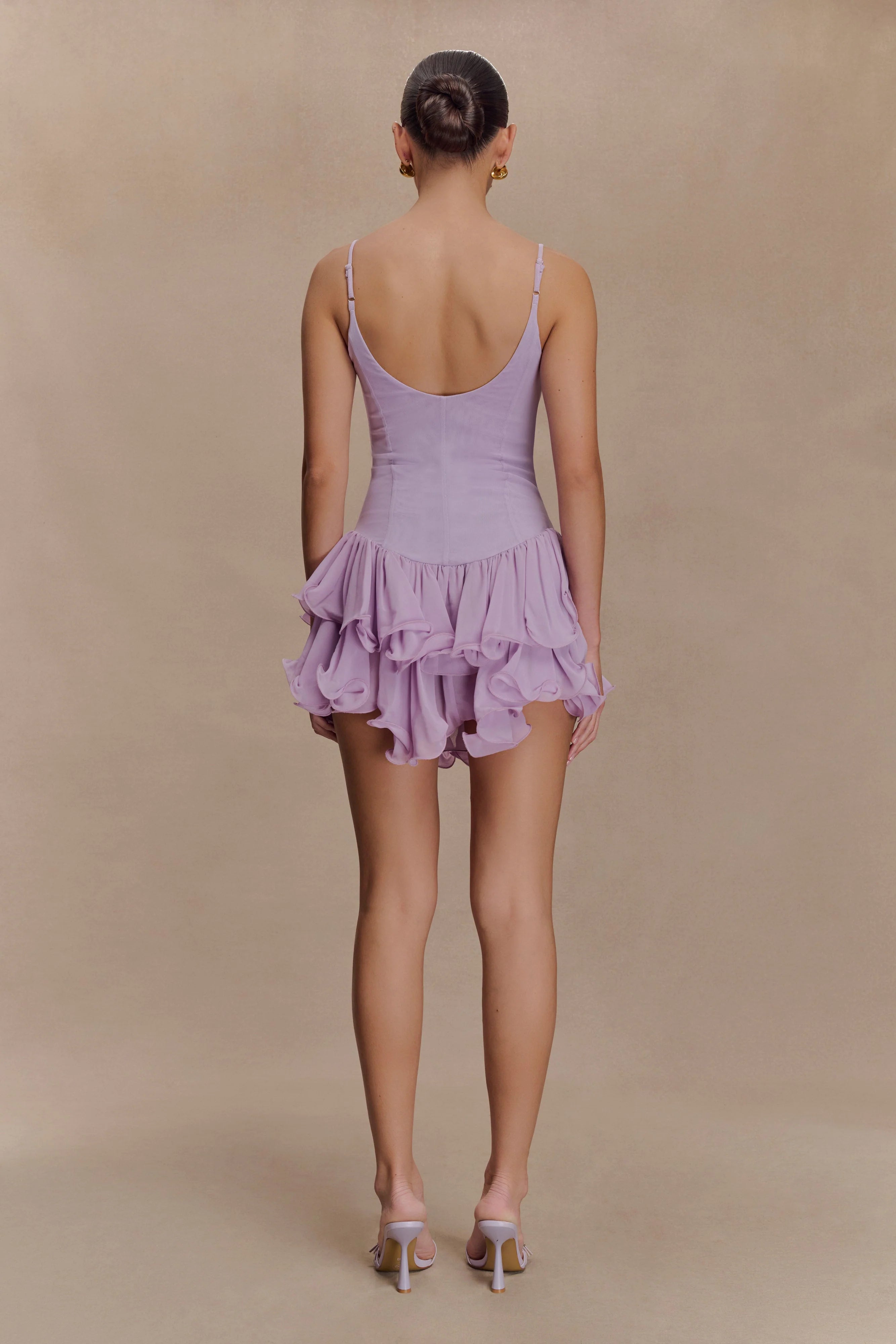 Calantha Ruffle Mesh Mini Dress Lilac