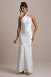 Knox White Satin Knot Halter Neck Maxi Dress