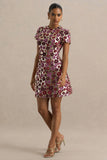 Eira Pink Floral Embellished Sequin Crew Neck Mini Dress