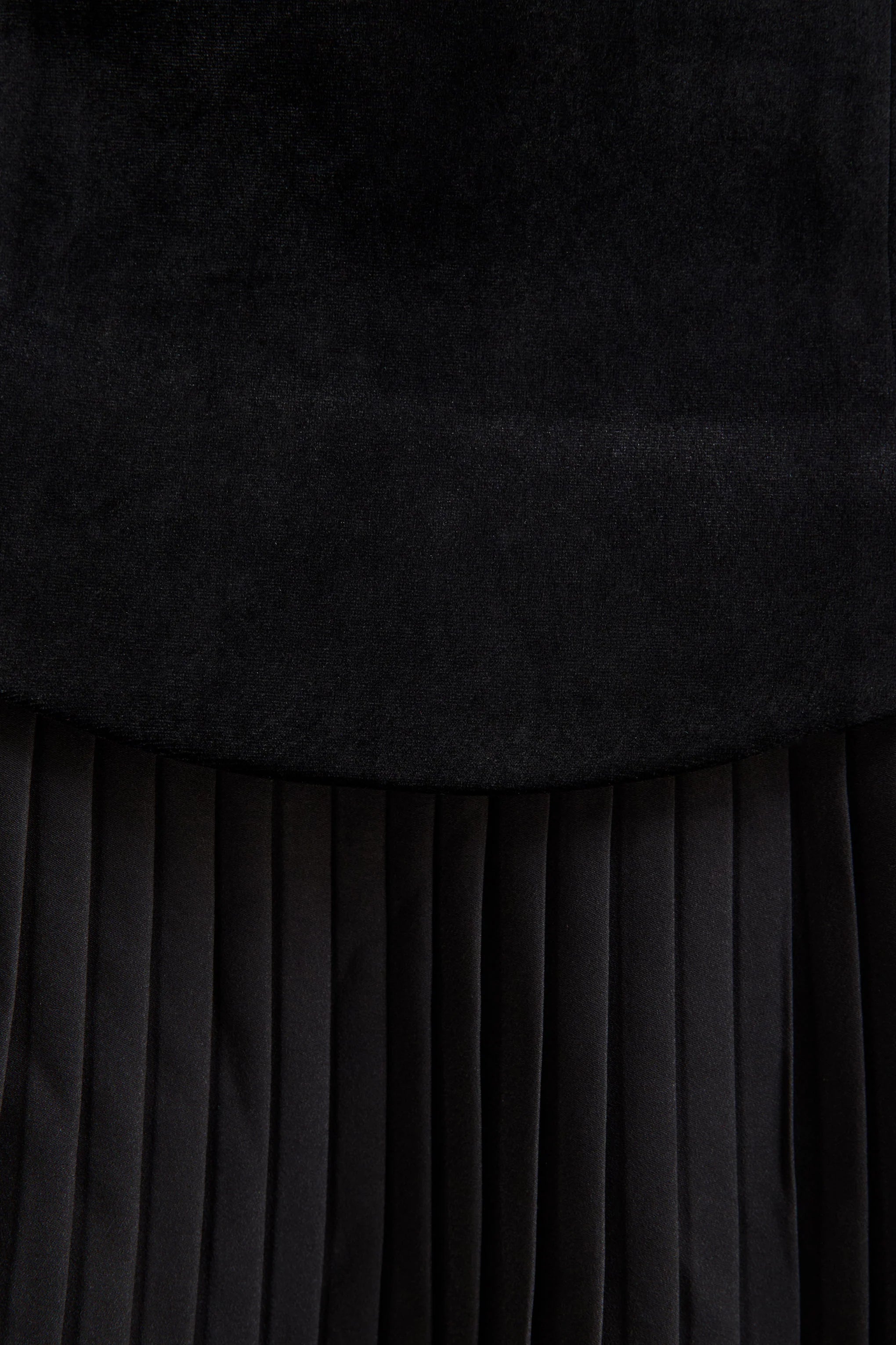 Valentina Black Velvet Bandeau Mini Dress With Pleated Detailing